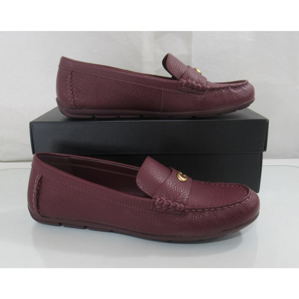 Coach Size 8.5 Sculpted C Leather Driver Moccasin Shoes Flat Dark Wine